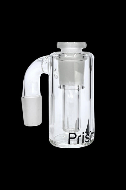 Clear glass bubbler water pipe with "Prism" branding.