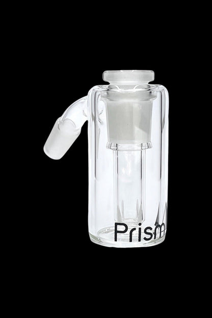 Clear glass bubbler with “Prism” logo.