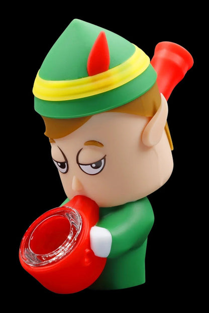 Cartoon elf head with a red glass pipe.