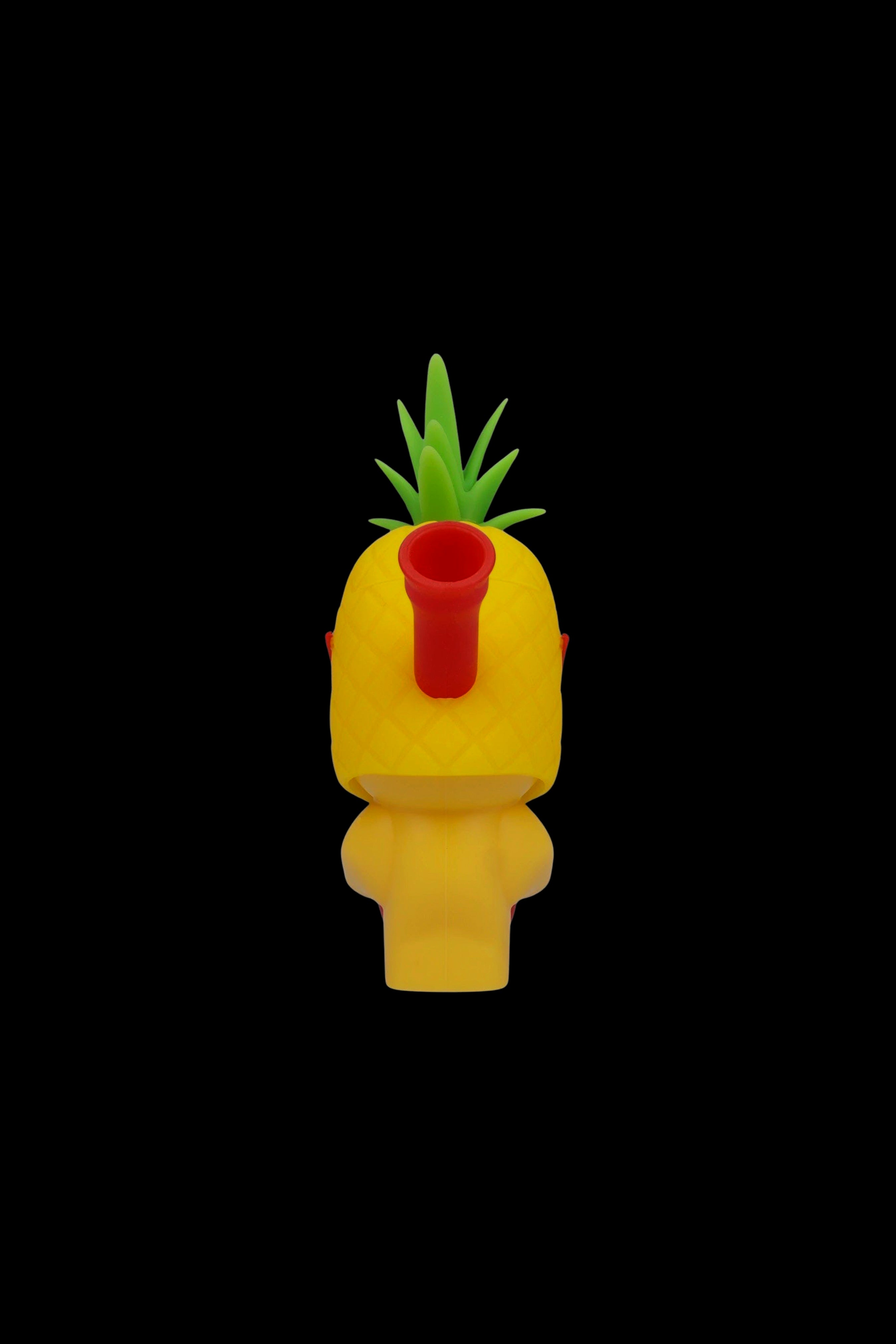 Yellow pineapple-shaped water pipe with a red mouthpiece and green leaves.