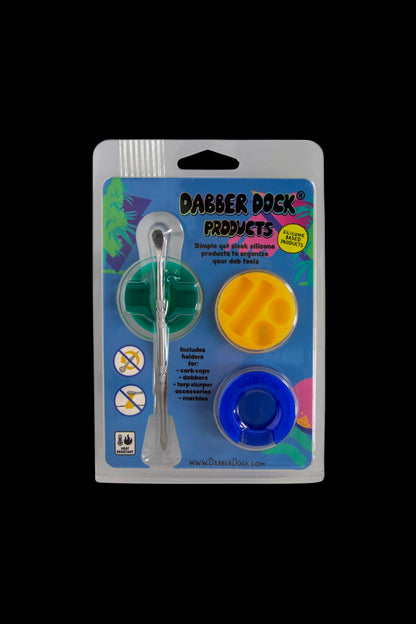 A blister pack of colorful silicone containers designed to hold cannabis dabbing tools, including carb caps, dabbers, terp slurpers, and marbles. 
