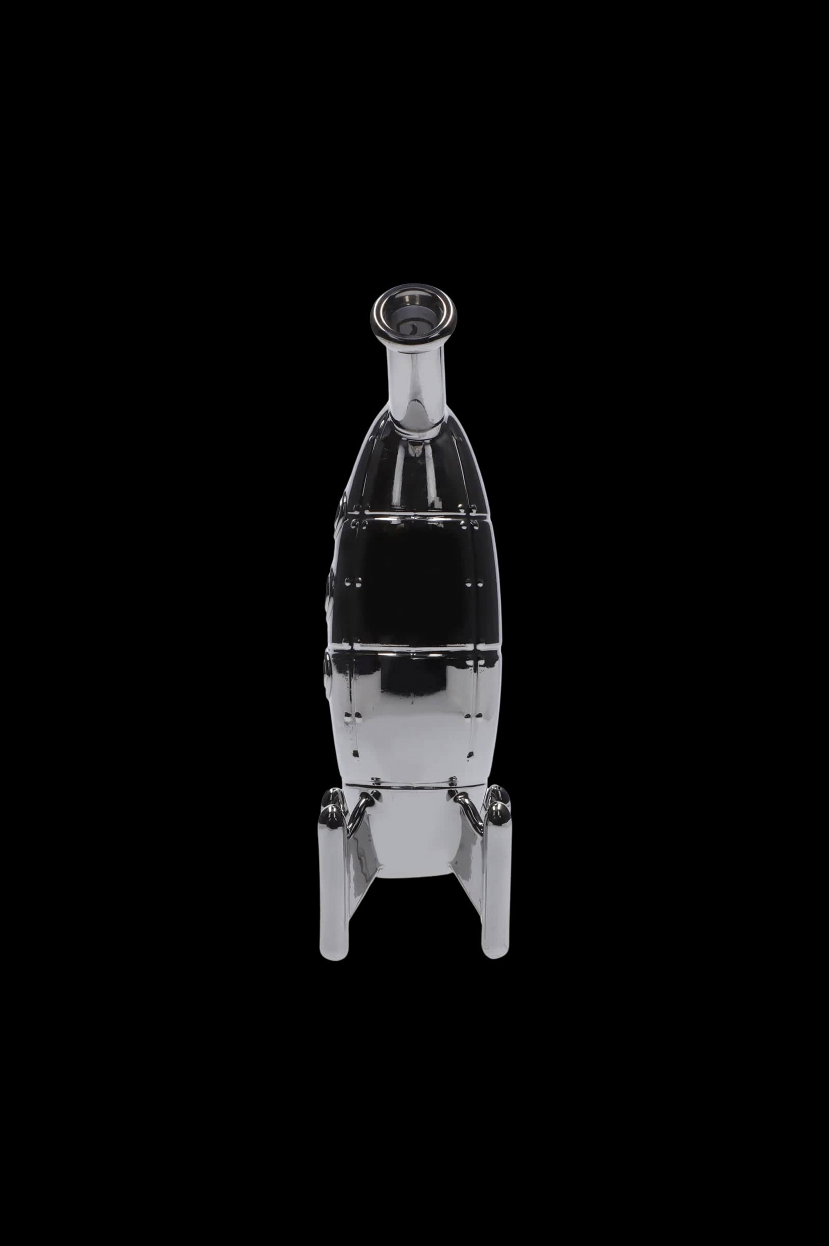 Chrome cannabis water pipe on black background.