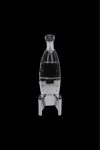 Chrome cannabis water pipe on black background.