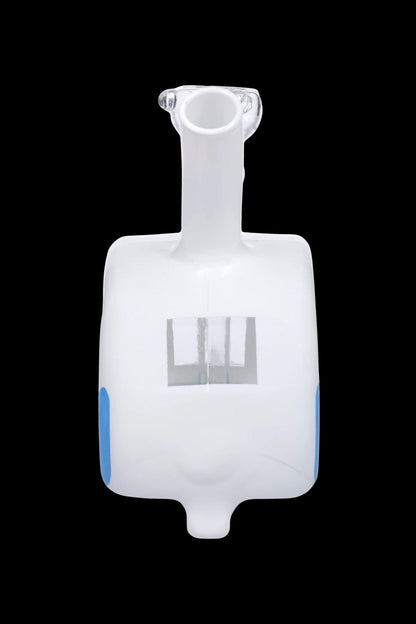 White quartz banger with blue accent lines and a stamped logo.