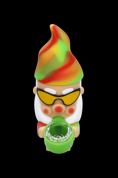 Colorful silicone gnome-shaped smoking pipe with a green bowl.