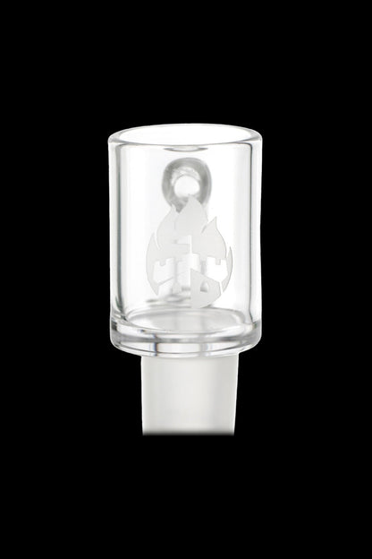 Clear glass terp pearl with a cityscape design inside, used for dabbing cannabis concentrates.