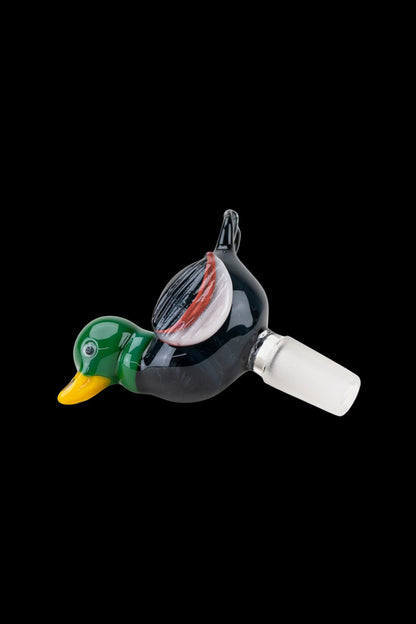 Glass cannabis bowl shaped like a duck.