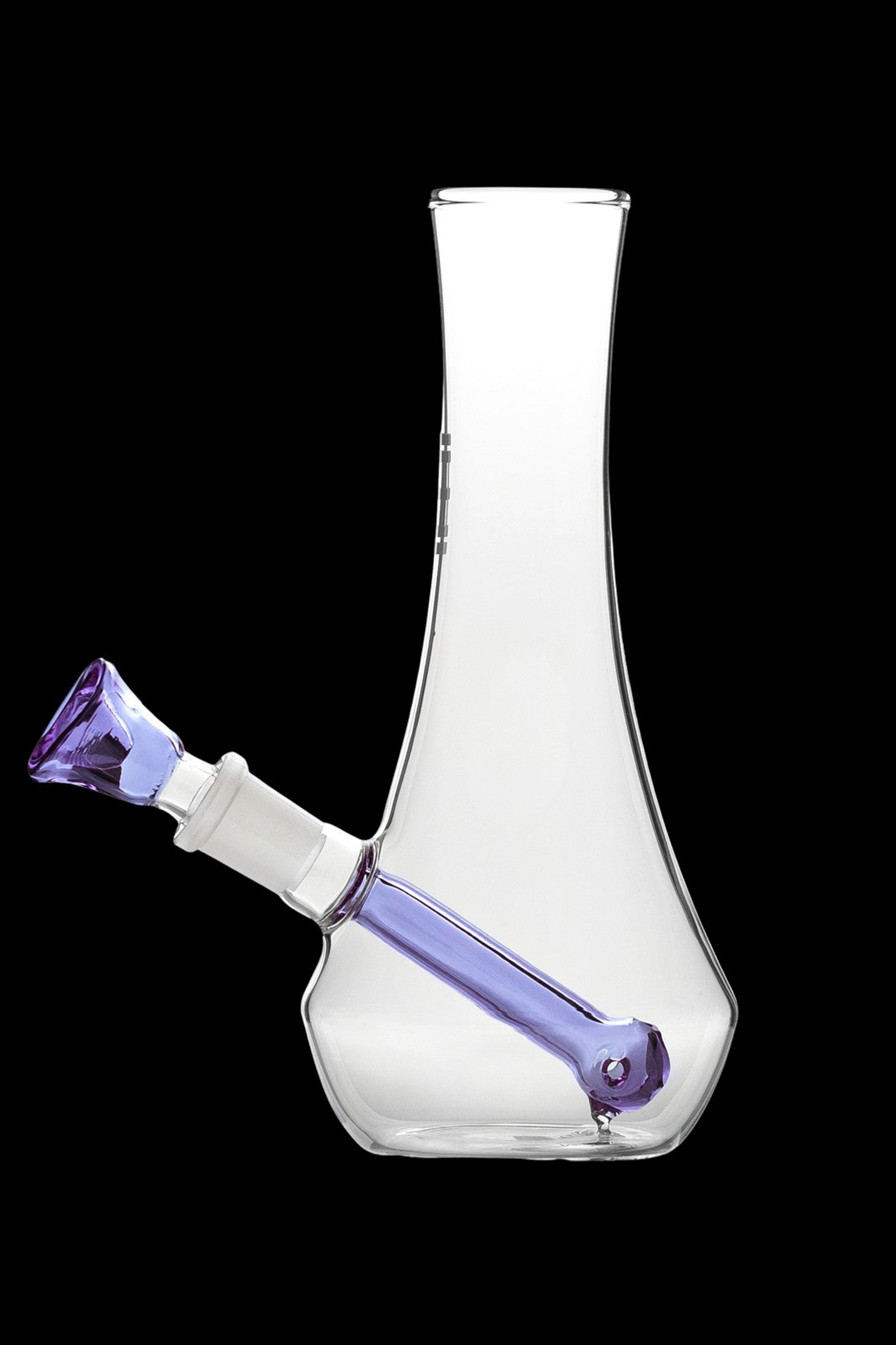 Clear glass bubbler with purple accents.