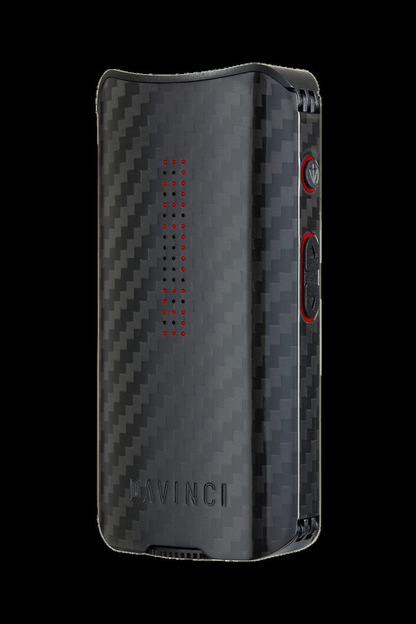Black carbon fiber cannabis vaporizer with illuminated display.