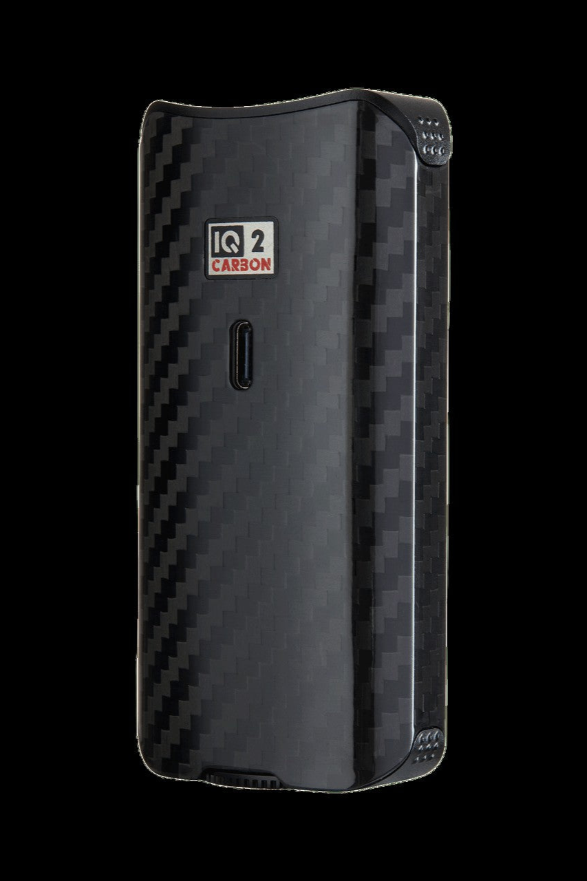 Black IQ2 Carbon vaporizer pen with red branding.