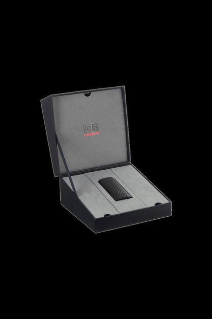 Black presentation box containing a cannabis vaporizer.