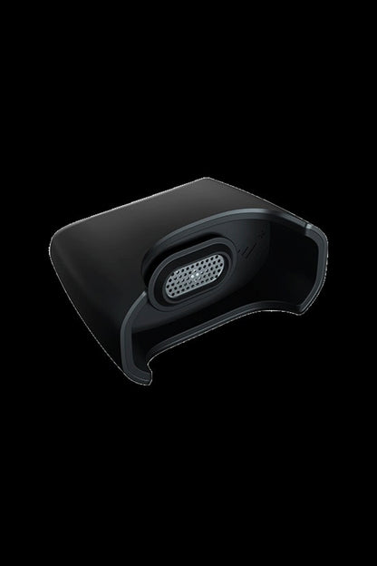 Black cannabis vaporizer device with a perforated heating chamber.