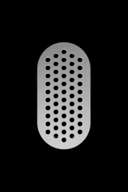 Metal herb grinder plate with numerous small holes.