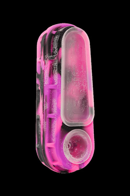 Pink and black silicone cannabis oil rig.