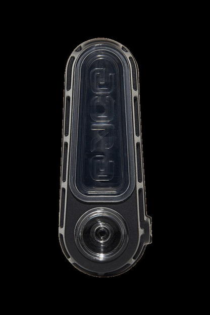 Clear cannabis oil vape cartridge with branding.