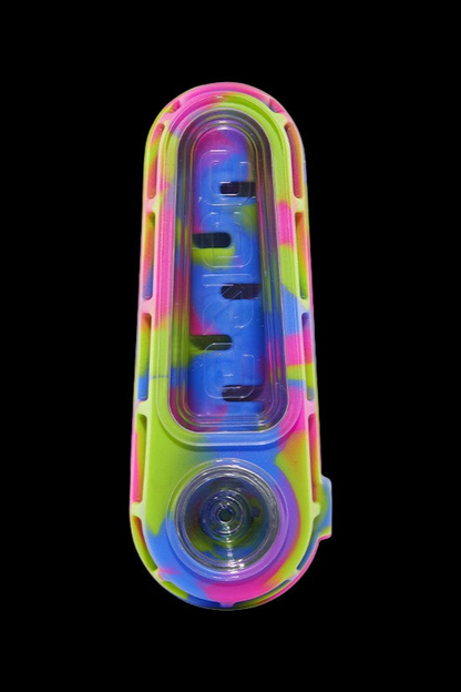 Silicone oil rig with vibrant, rainbow coloring.