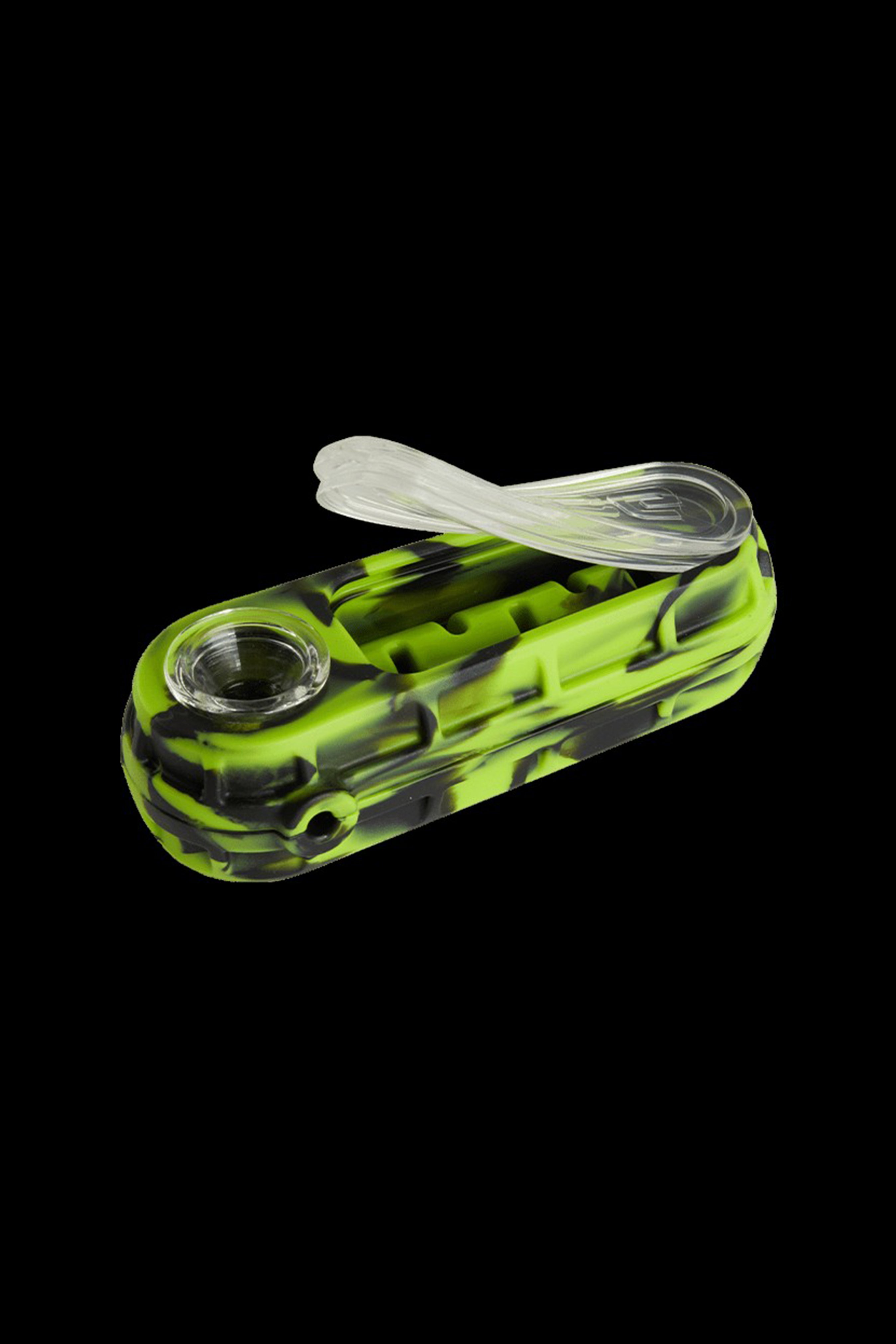 Green and black silicone oil rig with glass bowl.