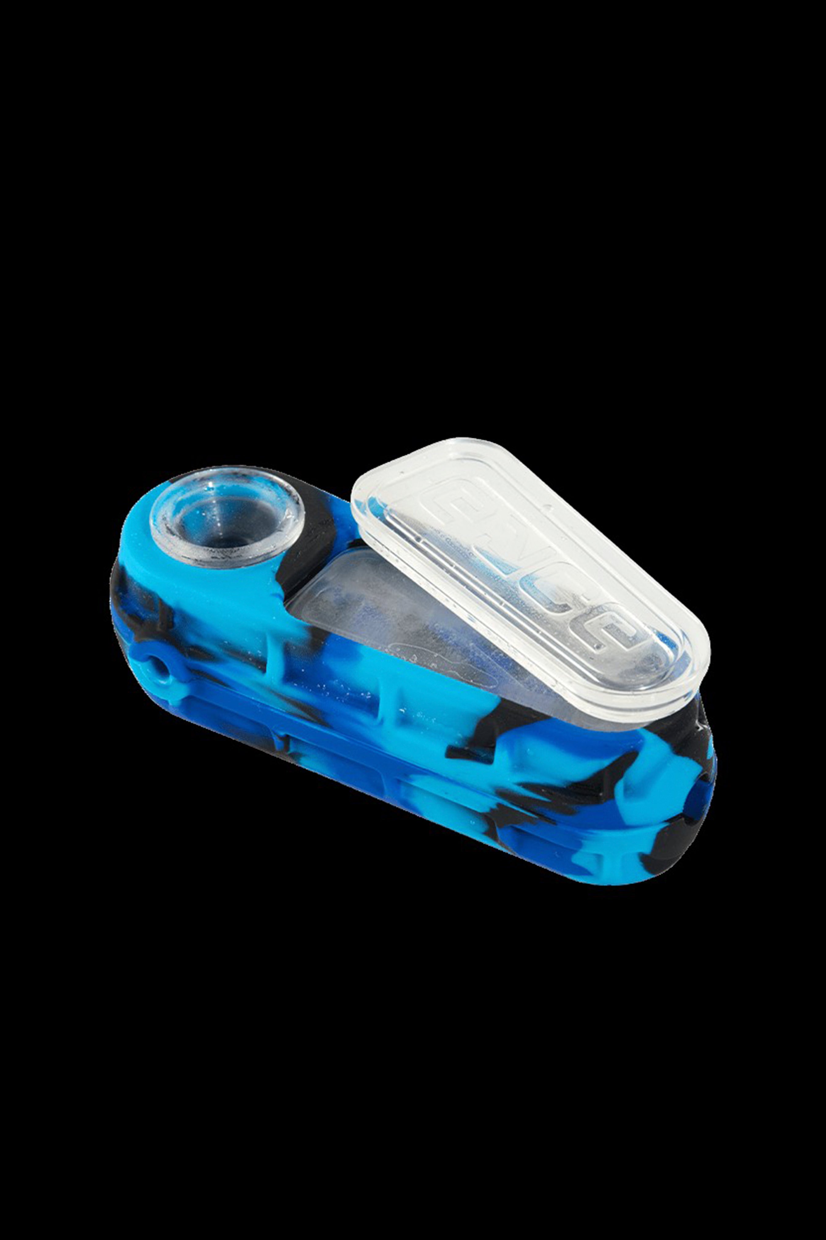 Blue and black silicone oil rig with a clear quartz insert.