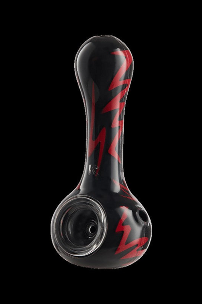 Black glass pipe with red lightning bolt design.