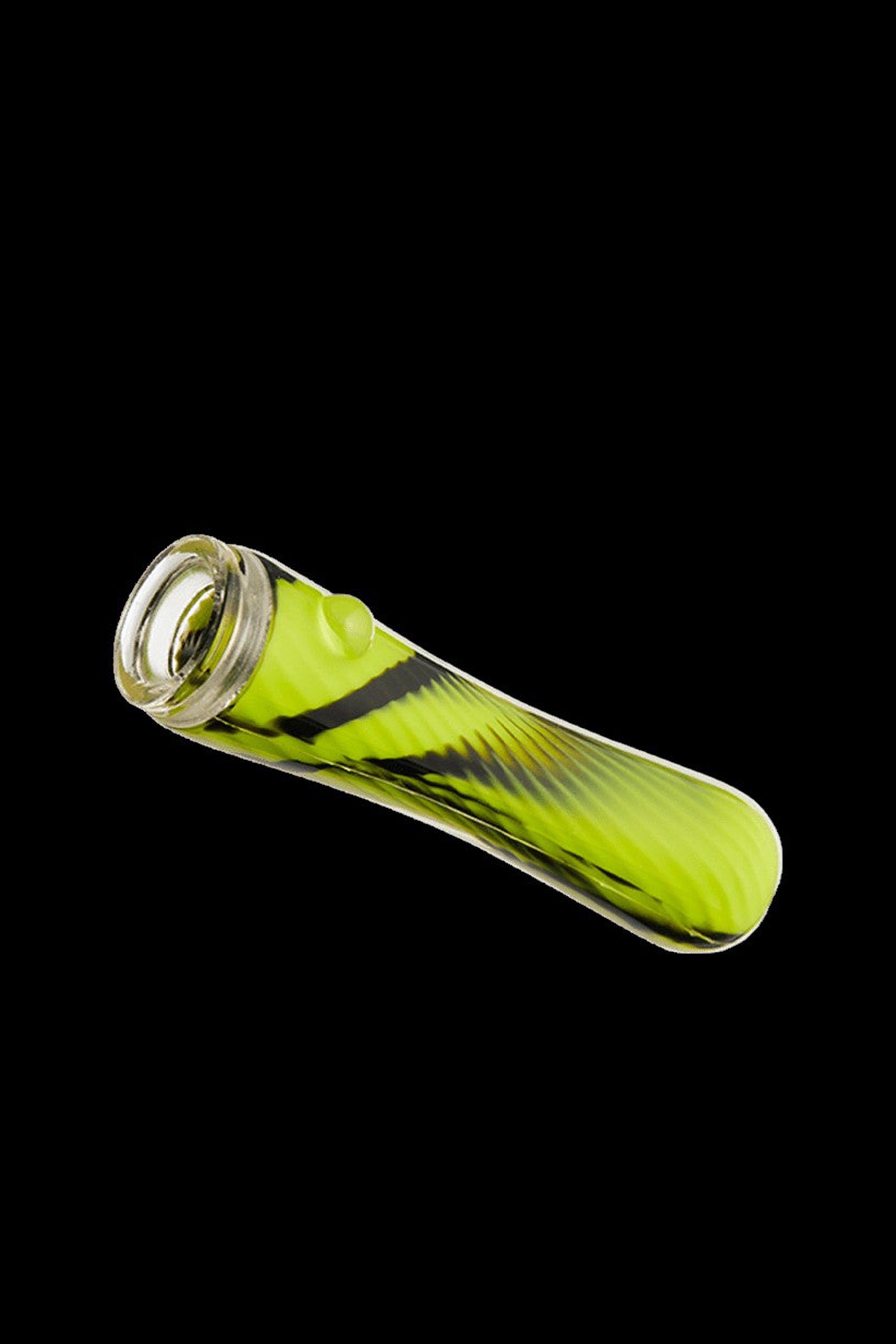Yellow and black glass pipe for cannabis use.