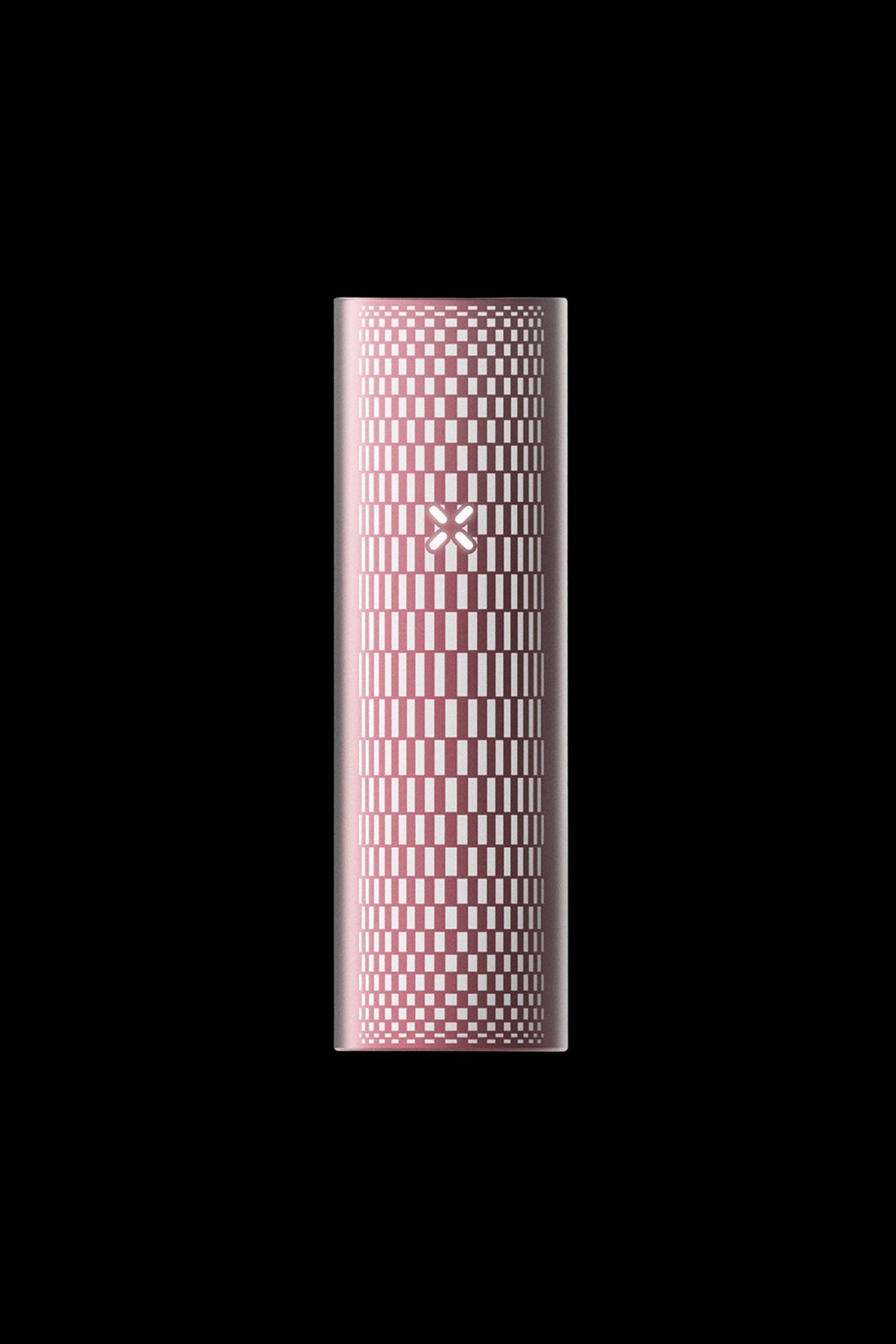 Sleek, patterned cannabis vape pen on a black background.
