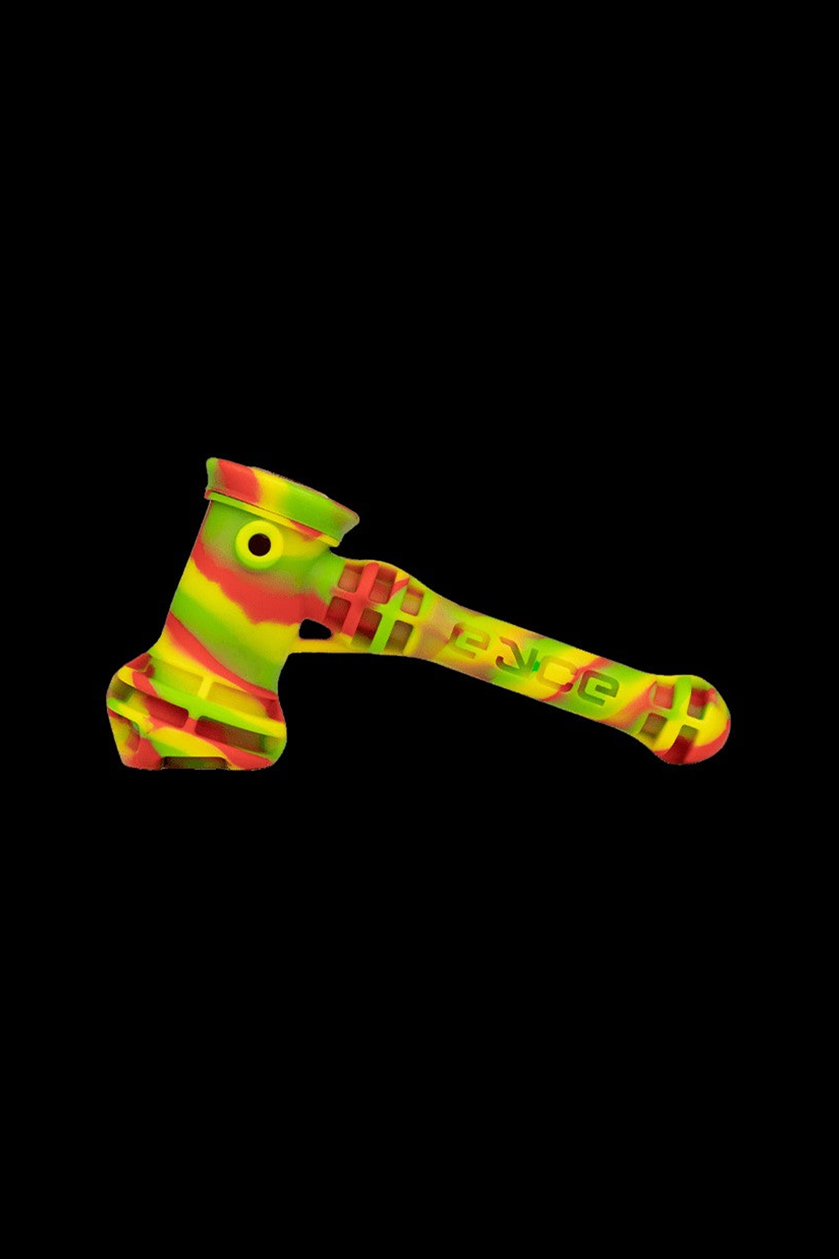 Colorful silicone cannabis pipe on a black background.