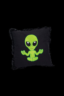 Alien on Black Plush Pillow