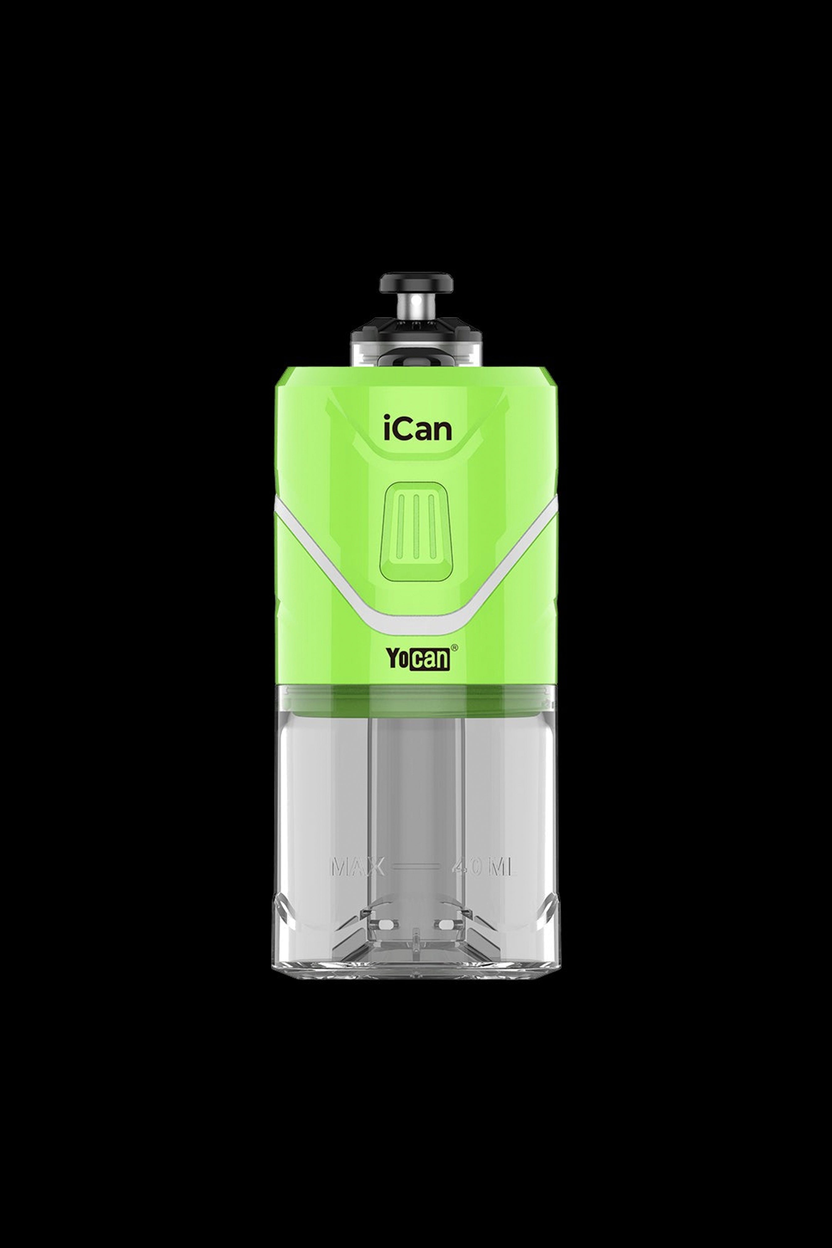 Yocan iCan cannabis oil vape pen with clear, graduated cartridge.