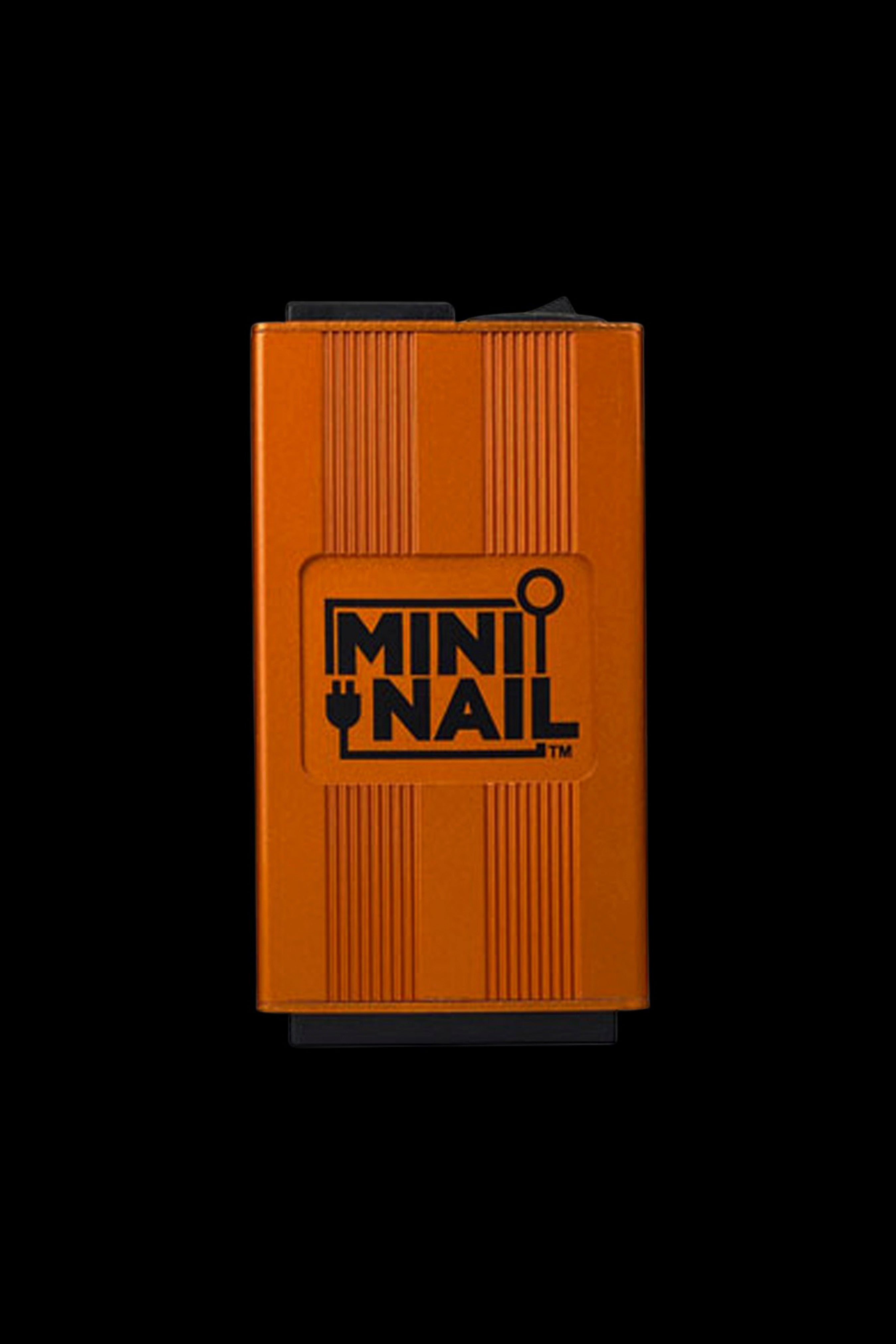 Orange Mini Nail electronic dab rig with logo.