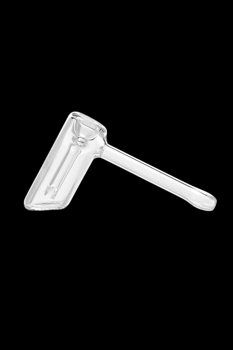 Clear glass hammer bubbler for cannabis use.