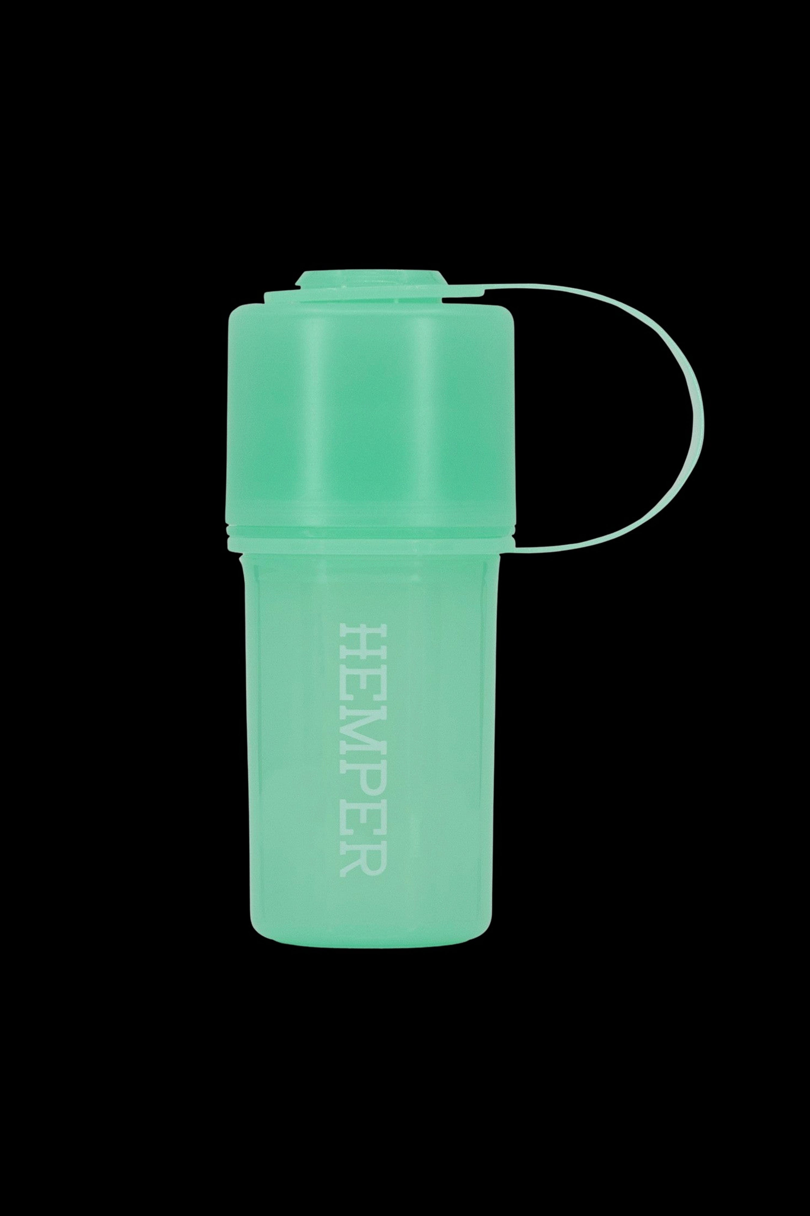 Green Hempner smell-proof container with lanyard.