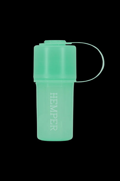 Green Hempner smell-proof container with lanyard.