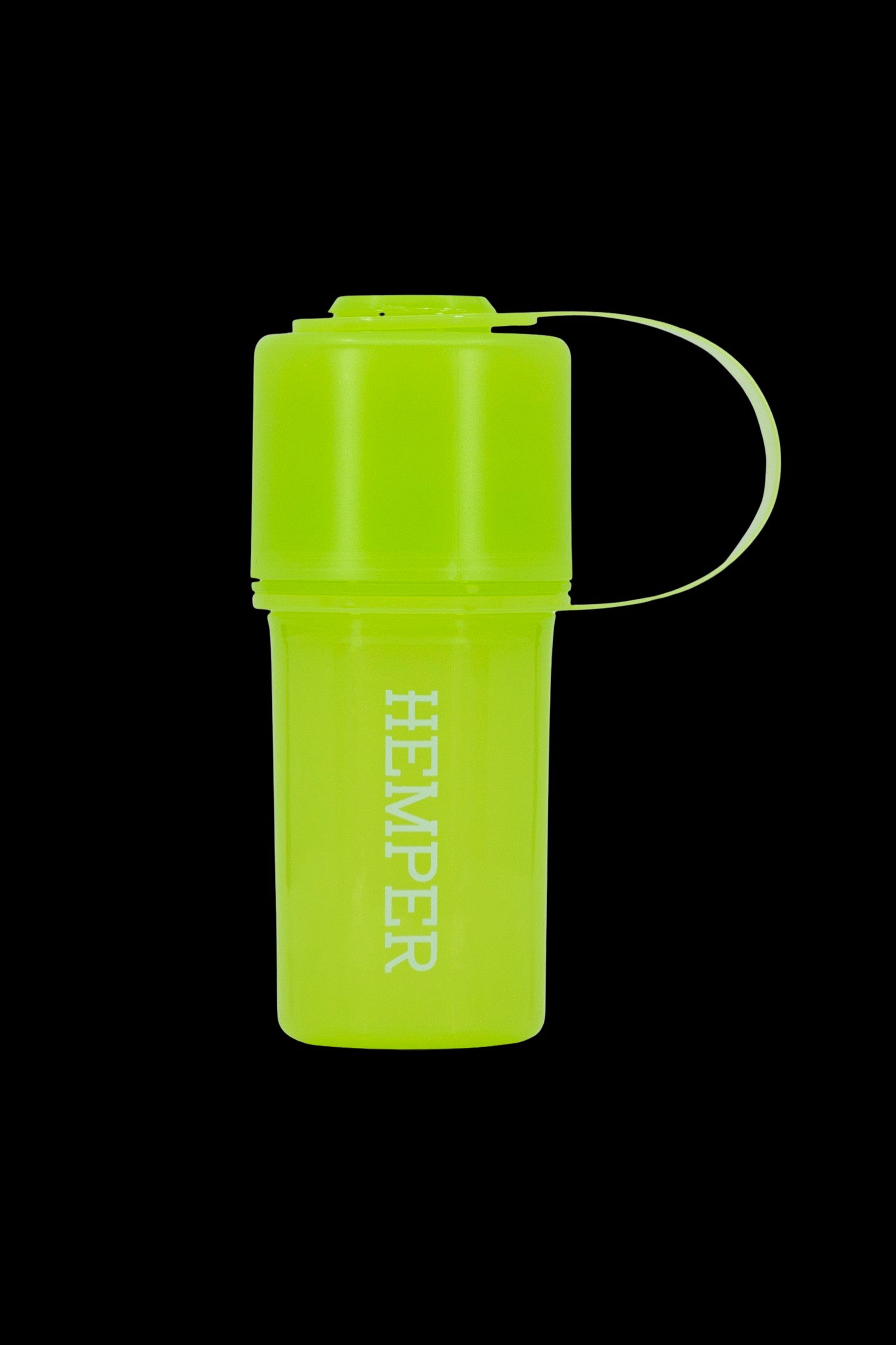 Lime green, waterproof container with “HEMPLATER” vertically printed on the side.