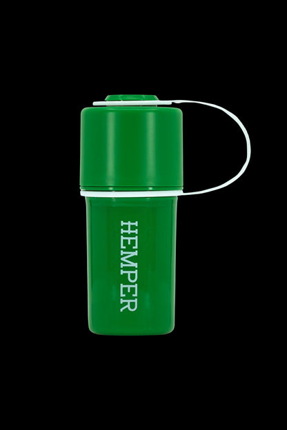 Green Hemper carrying case with white text and lanyard.