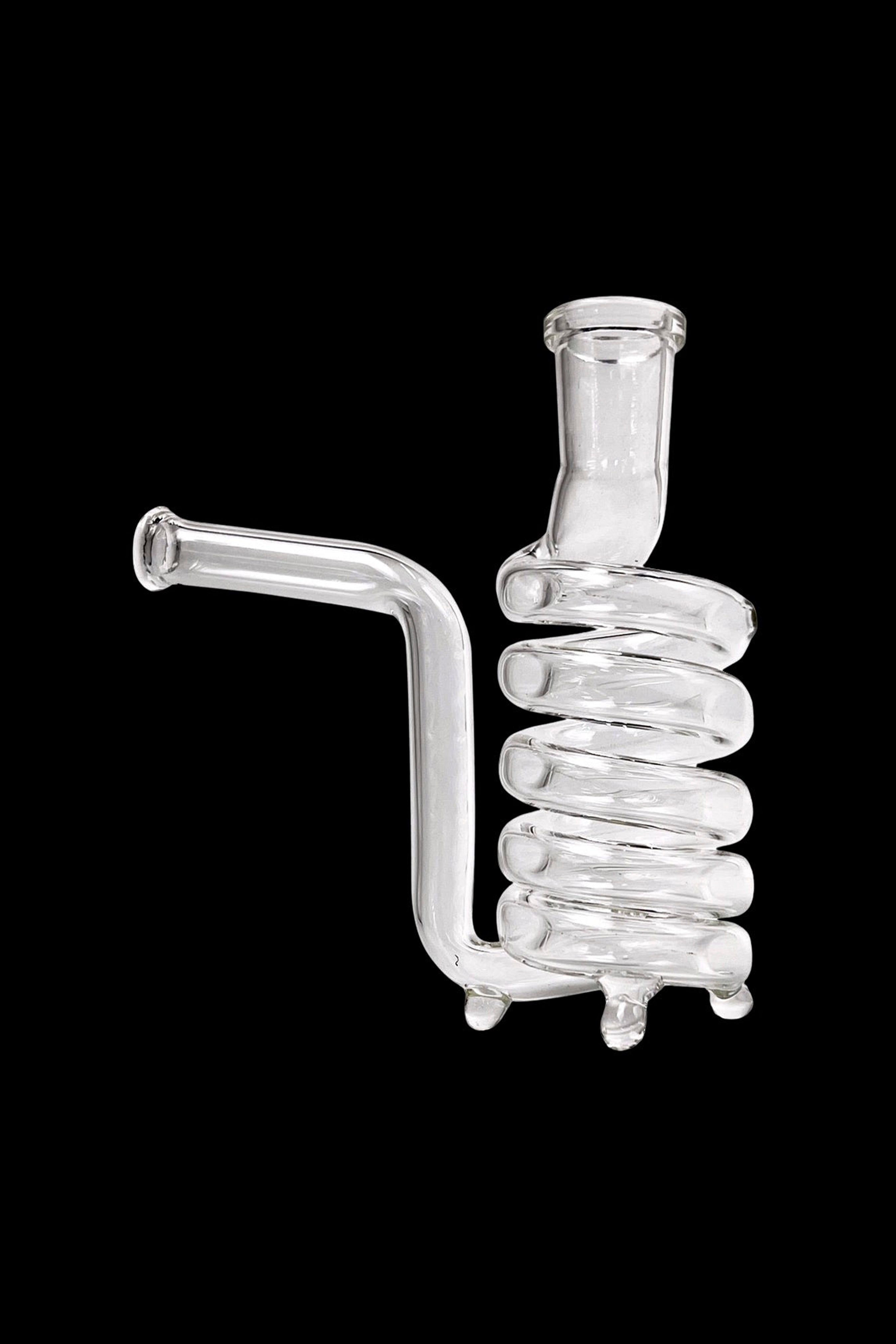 Clear glass recycler bubbler with coiled perc diffusion.