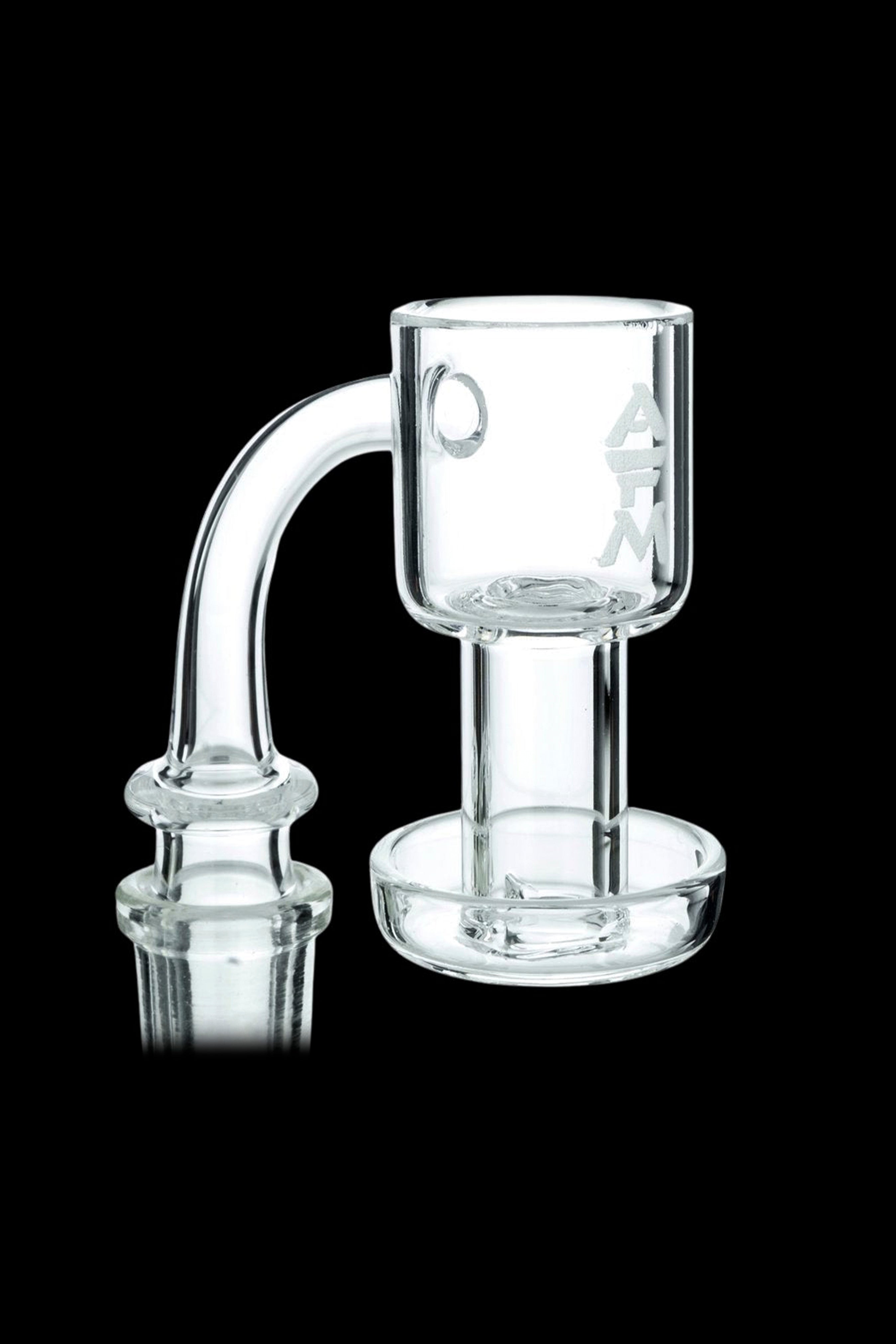 Clear quartz banger for vaporizing cannabis concentrates.