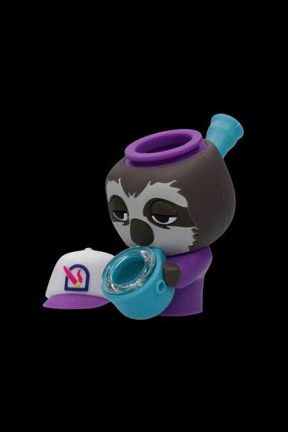 Colorful silicone rig shaped like a skull with a glass bowl, set against a black background.