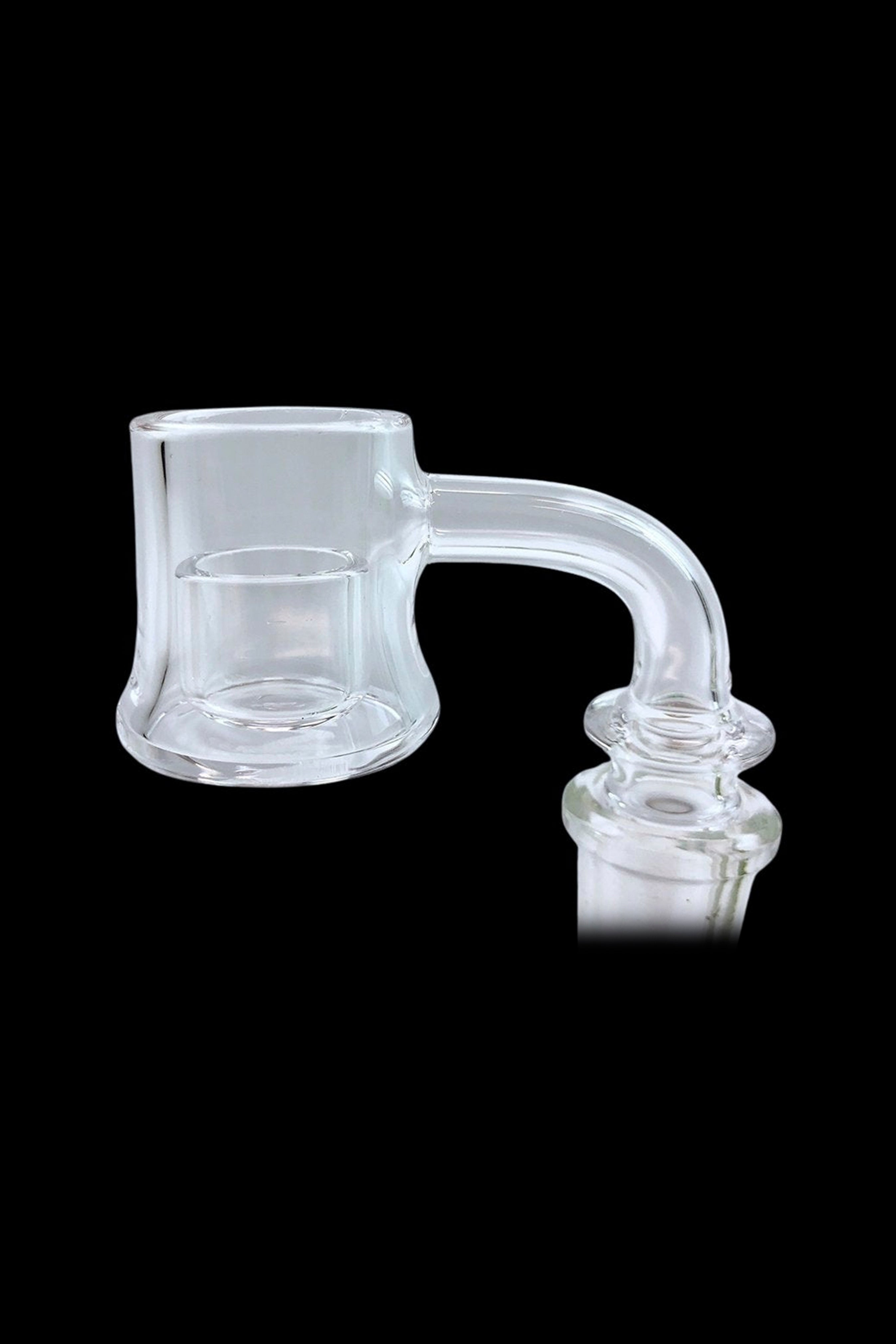 Clear quartz banger for vaporizing cannabis concentrates.