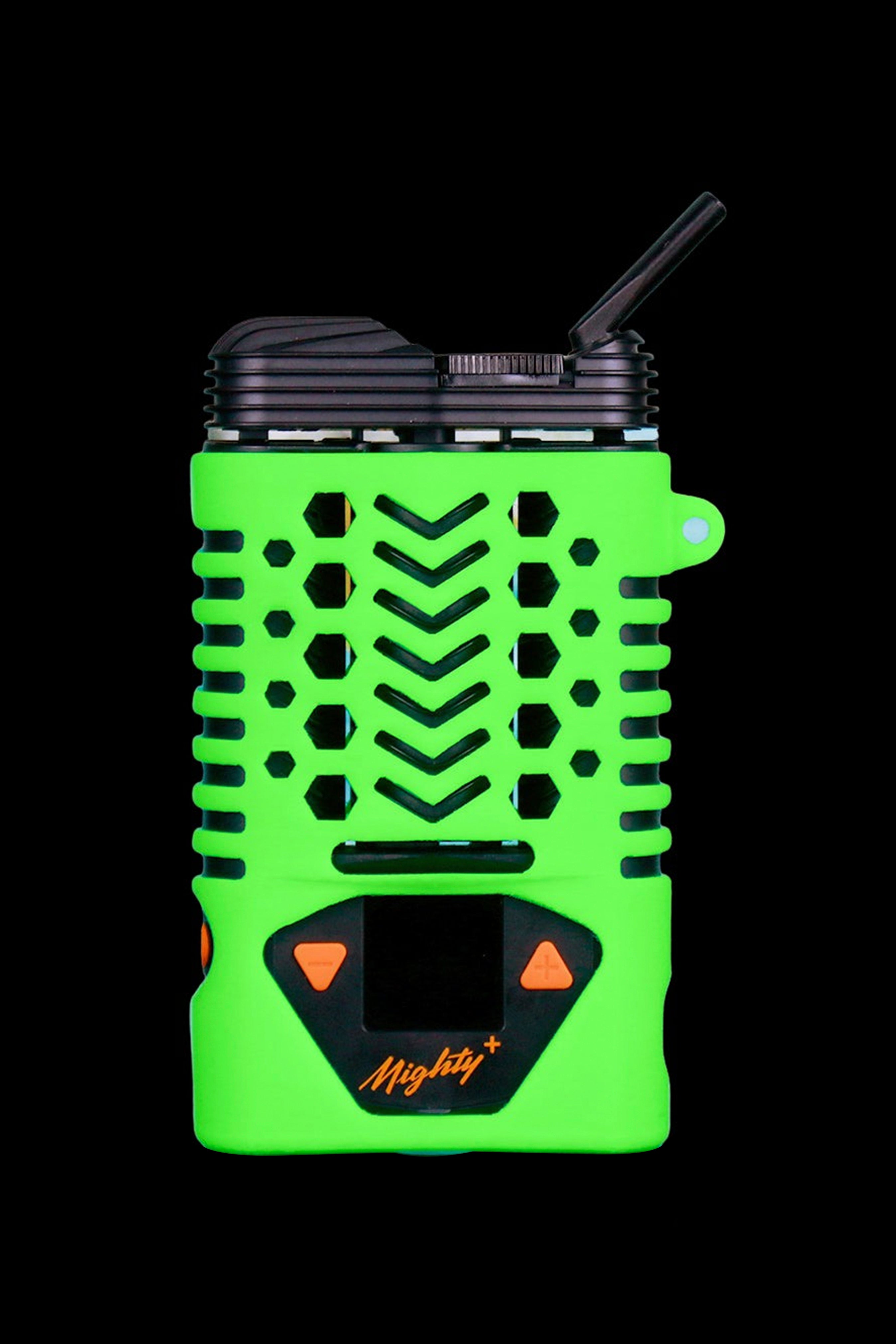 Green Storz & Bickel Mighty+ vaporizer with cooling unit.