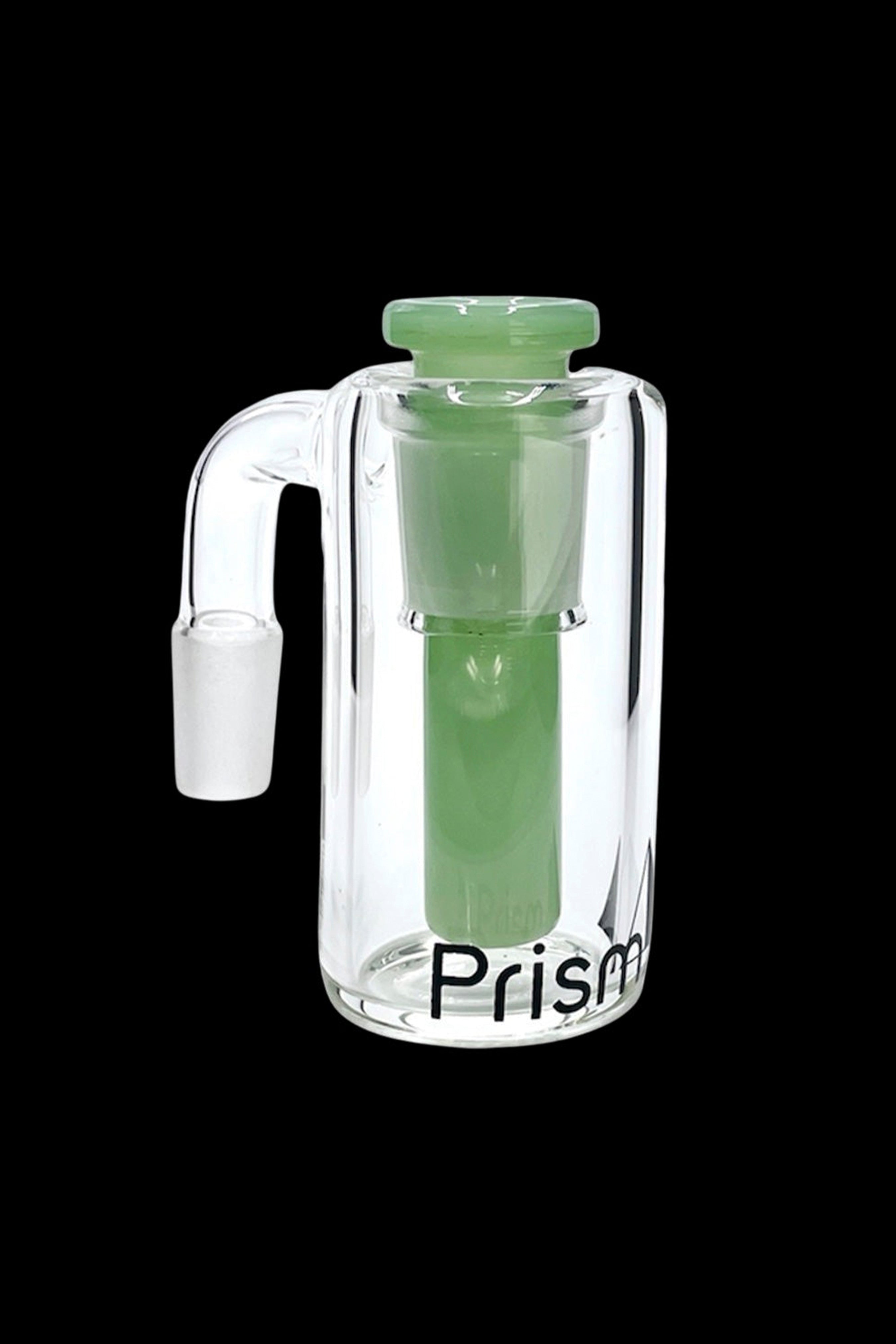 Clear glass bubbler with green accents and “Prism” branding.
