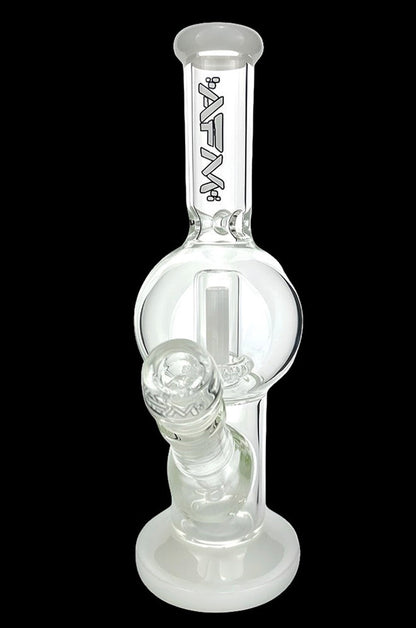 Frosted glass bubbler water pipe with ice catcher.