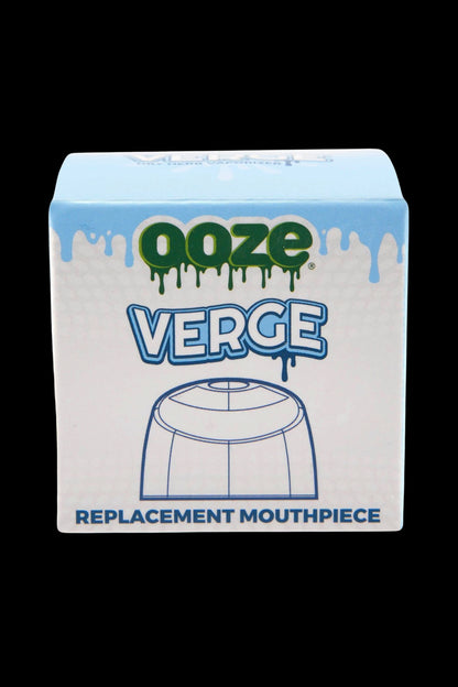 Packaging for Ooze Verge replacement mouthpiece, featuring dripping blue graphic and product illustration.