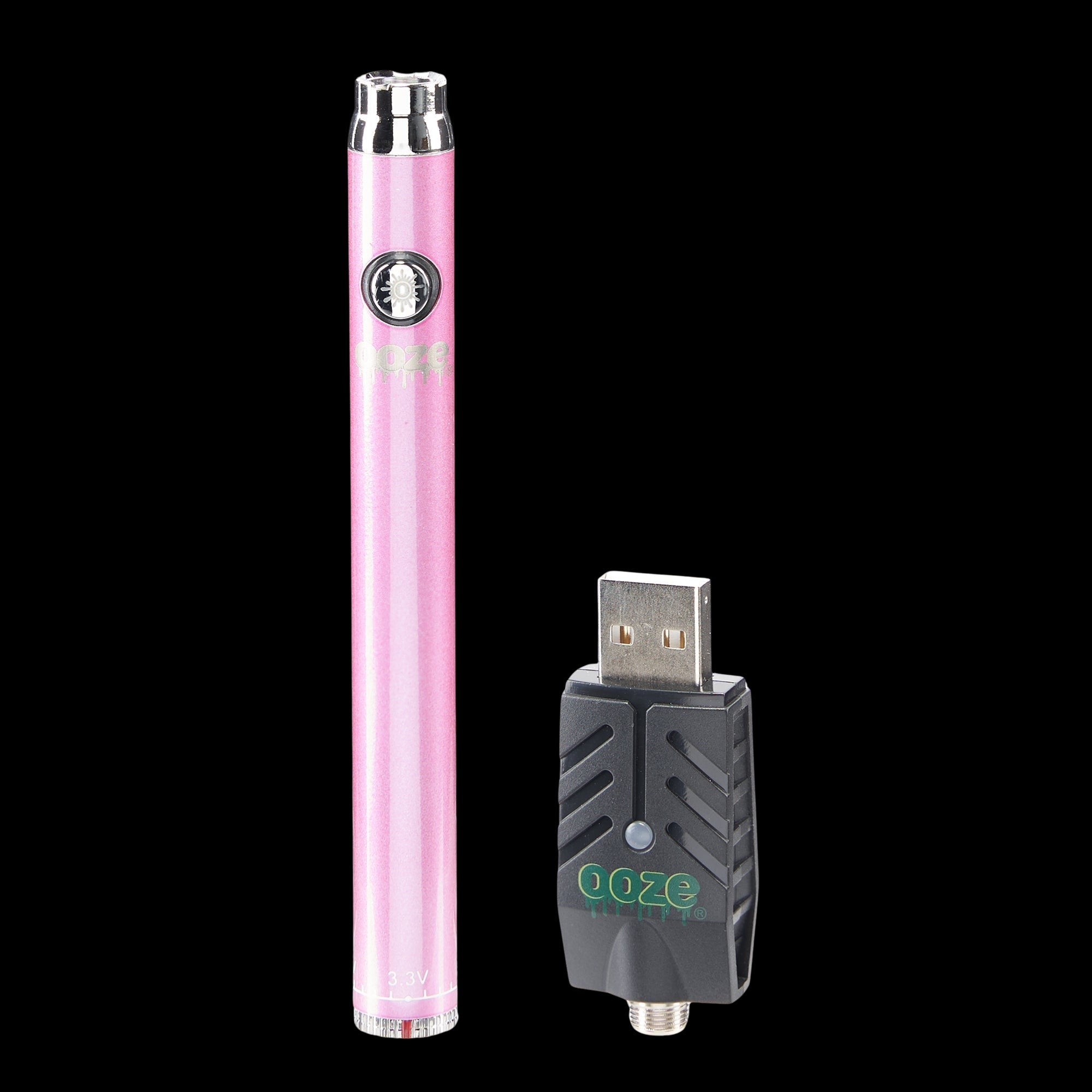 Pink cannabis vape pen and USB charger.