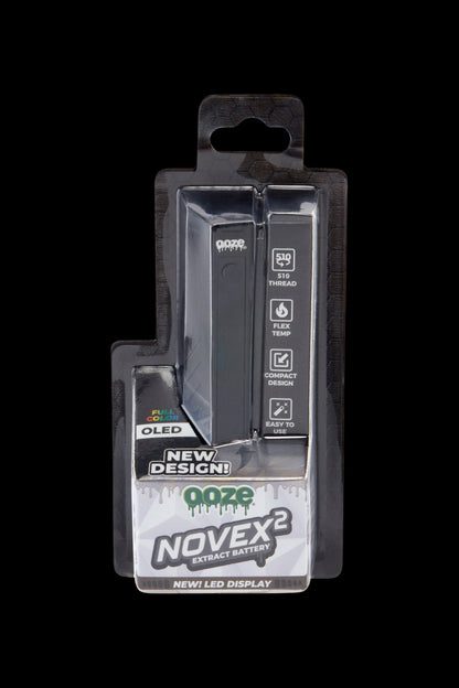 Ooze Novex 2 extract battery in sealed packaging, featuring product details and branding.