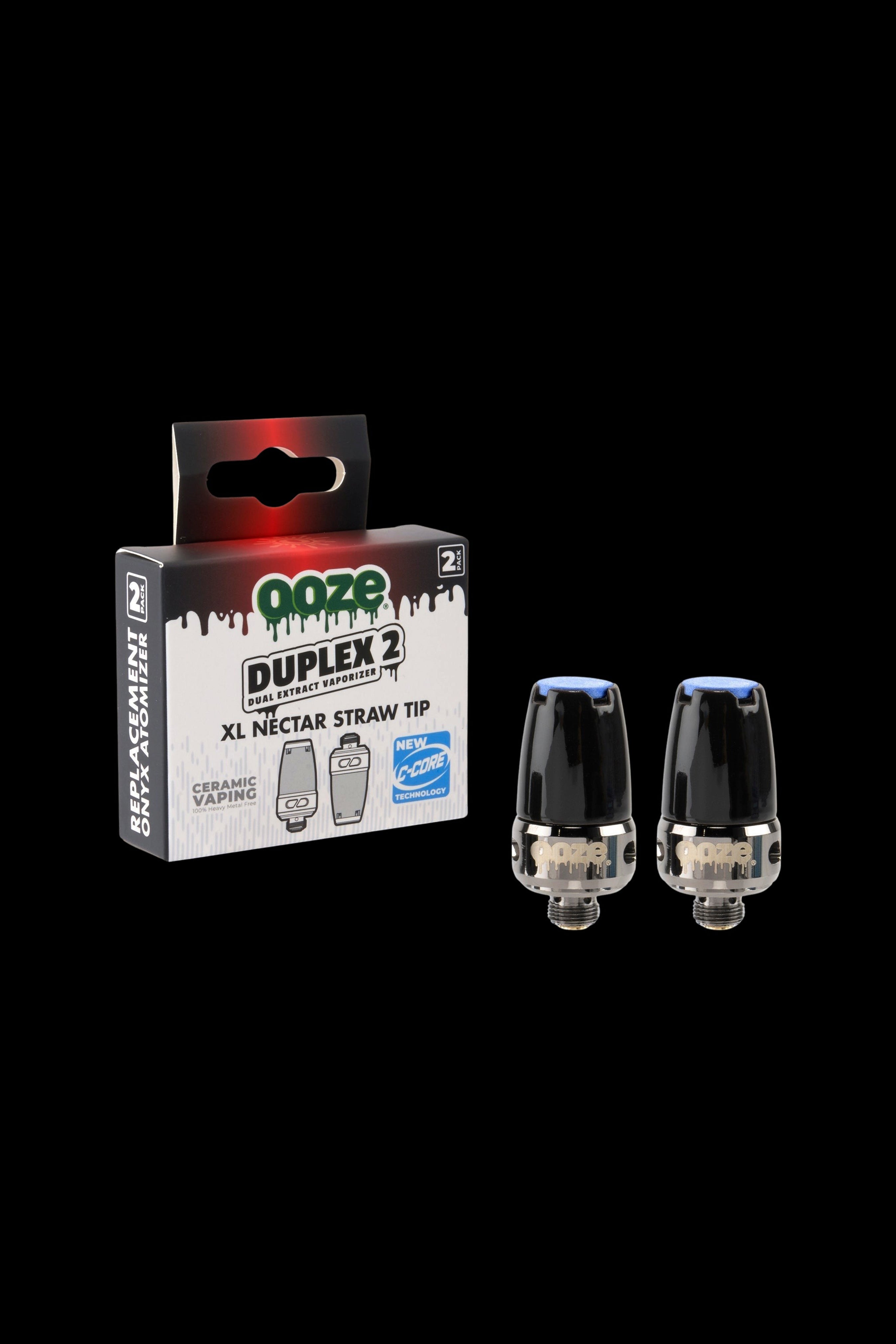 Ooze Duplex XL replacement cartridges for cannabis vaporizers, packaged on a black card.