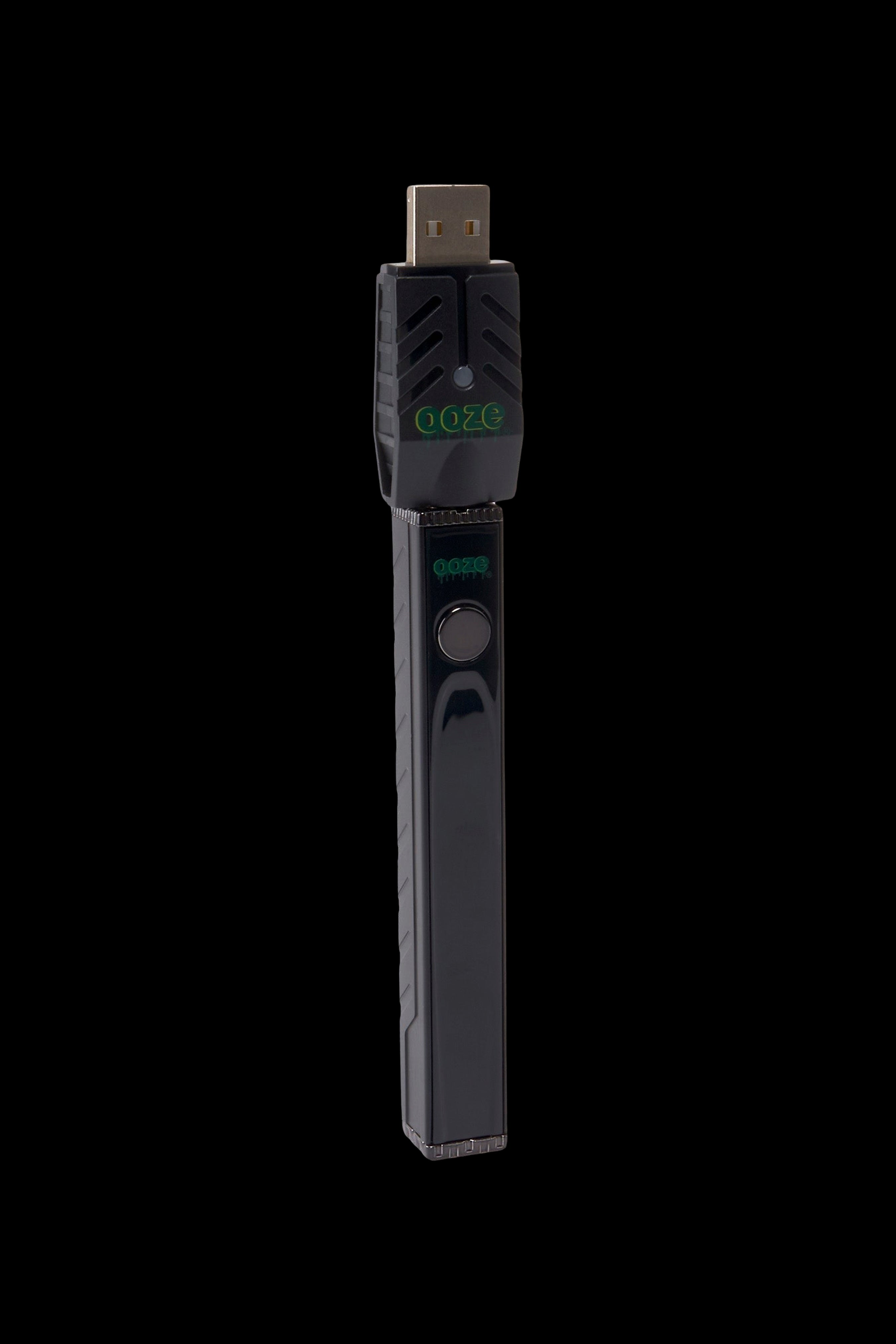 Black Goze battery for cannabis oil cartridges with USB charging port.
