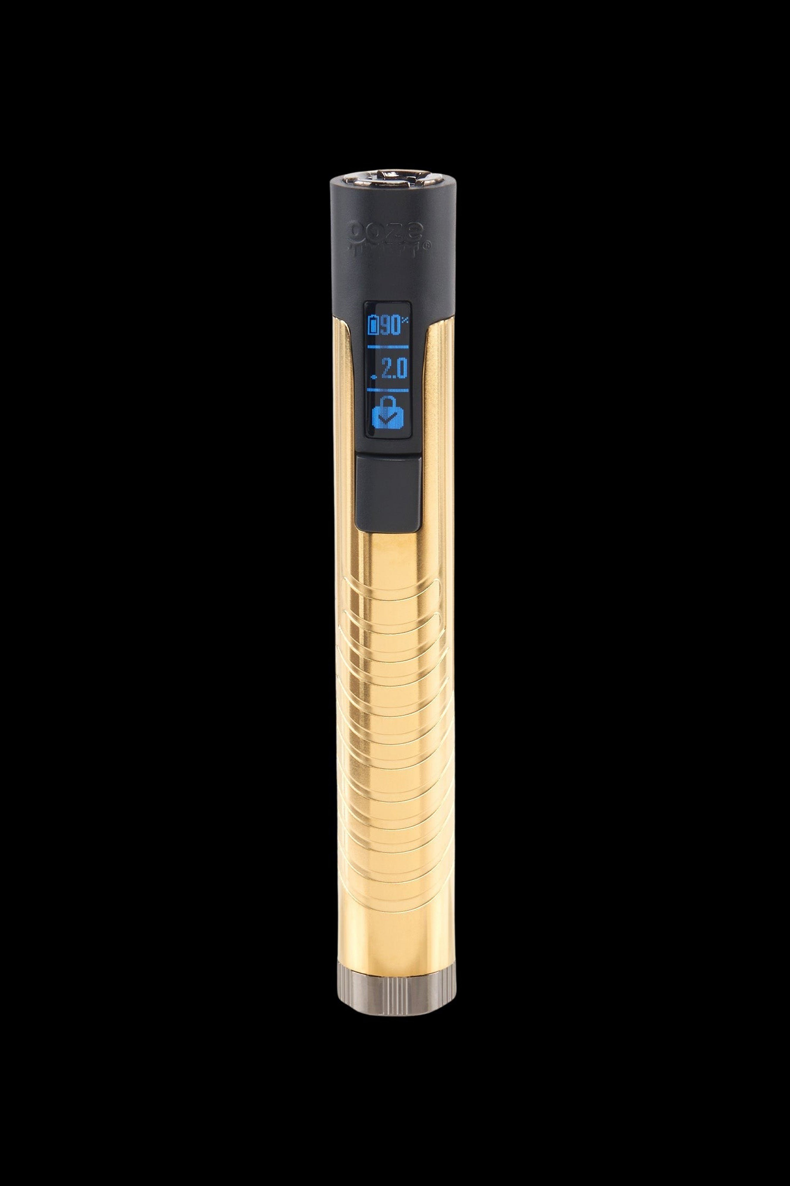 Gold cannabis vaporizer pen with digital display.