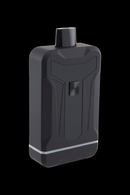 Close-up front three-quarter view of the black Ooze Duet 510 Dual Conceal Cart Battery against a solid black background, showing its rectangular body, top mouthpiece, textured button, and subtle silver base trim.
