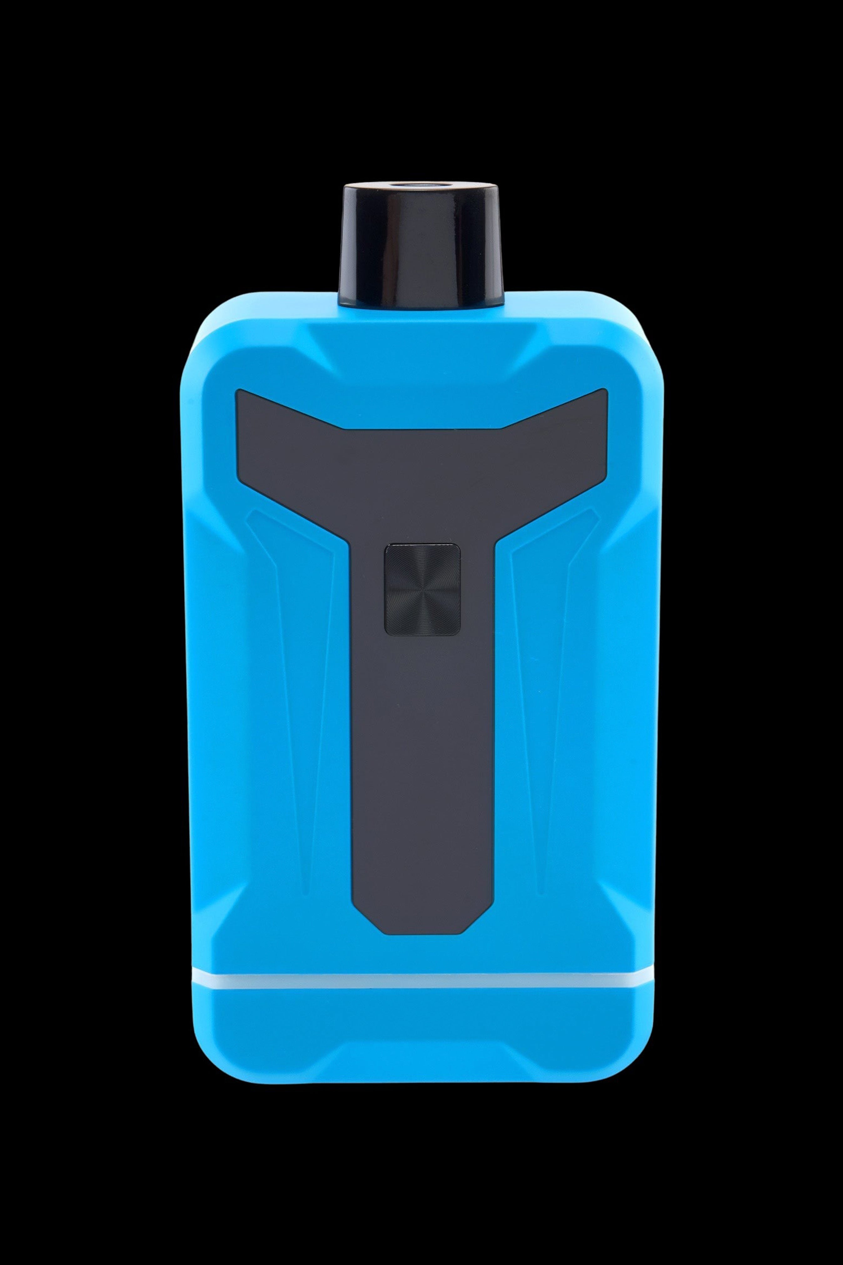 Close-up front view of the bright blue Ooze Duet 510 Dual Conceal Cart Battery against a black background, showing its black mouthpiece and central button.