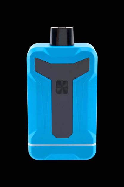 Close-up front view of the bright blue Ooze Duet 510 Dual Conceal Cart Battery against a black background, showing its black mouthpiece and central button.